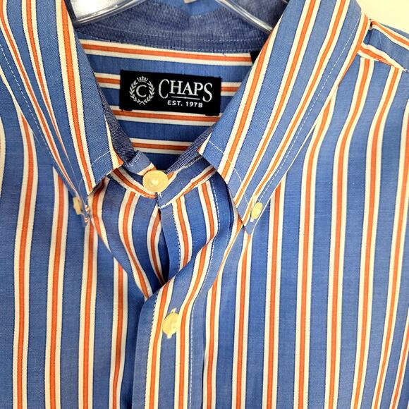 Chaps men's shirt Large L button down causal long sleeves blue stripe - Picture 3 of 8